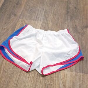 Nike White Women's Athletic Shorts with Pink & Blue Trim
